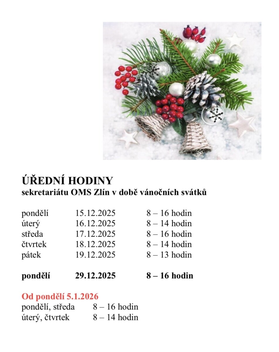 Úřední hodiny sekretariátu během vánočních svátků