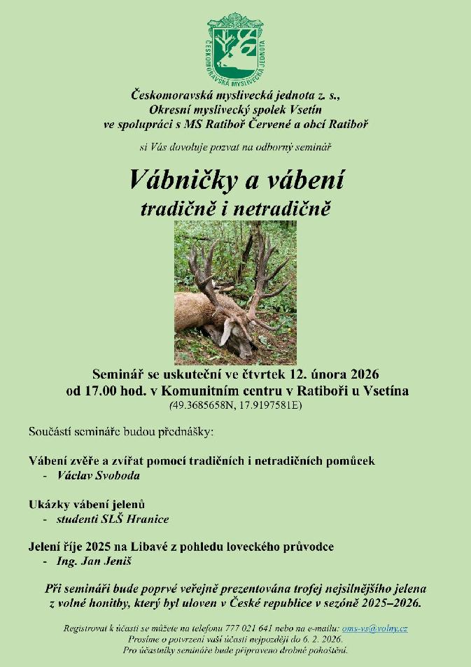 Pozvánka na odborný myslivecký seminář